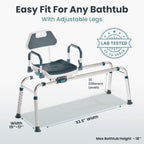 Sliding Shower Chair Tub Transfer Bench with Swivel Seat, Shower Bench for Elderly and Disabled, with Security Belt, 360 Rotation, Slides and Rotates, Adjustable,one Touch Slide Button, Dark Blue