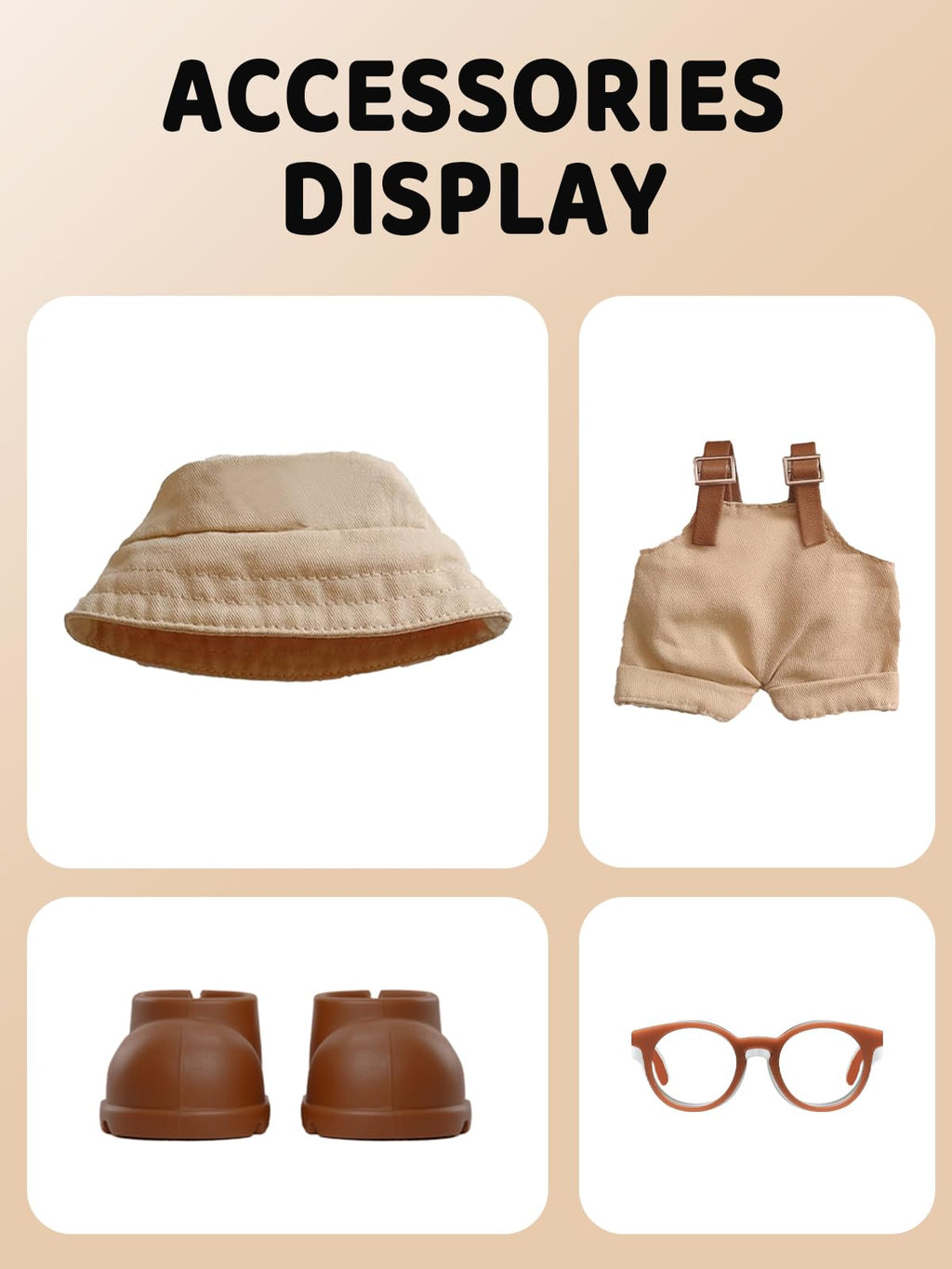 2PCS Doll Clothes Set for 17cm Dolls – Stylish Outfit with 2 Hat, 2 Overalls, 2 Shoes & 2 Glasses of Clothes Designer, Cute Clothes for Dress up Unique Style (Black+Brown) (Doll Not Included)