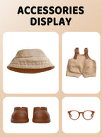 2PCS Doll Clothes Set for 17cm Dolls – Stylish Outfit with 2 Hat, 2 Overalls, 2 Shoes & 2 Glasses of Clothes Designer, Cute Clothes for Dress up Unique Style (Black+Brown) (Doll Not Included)