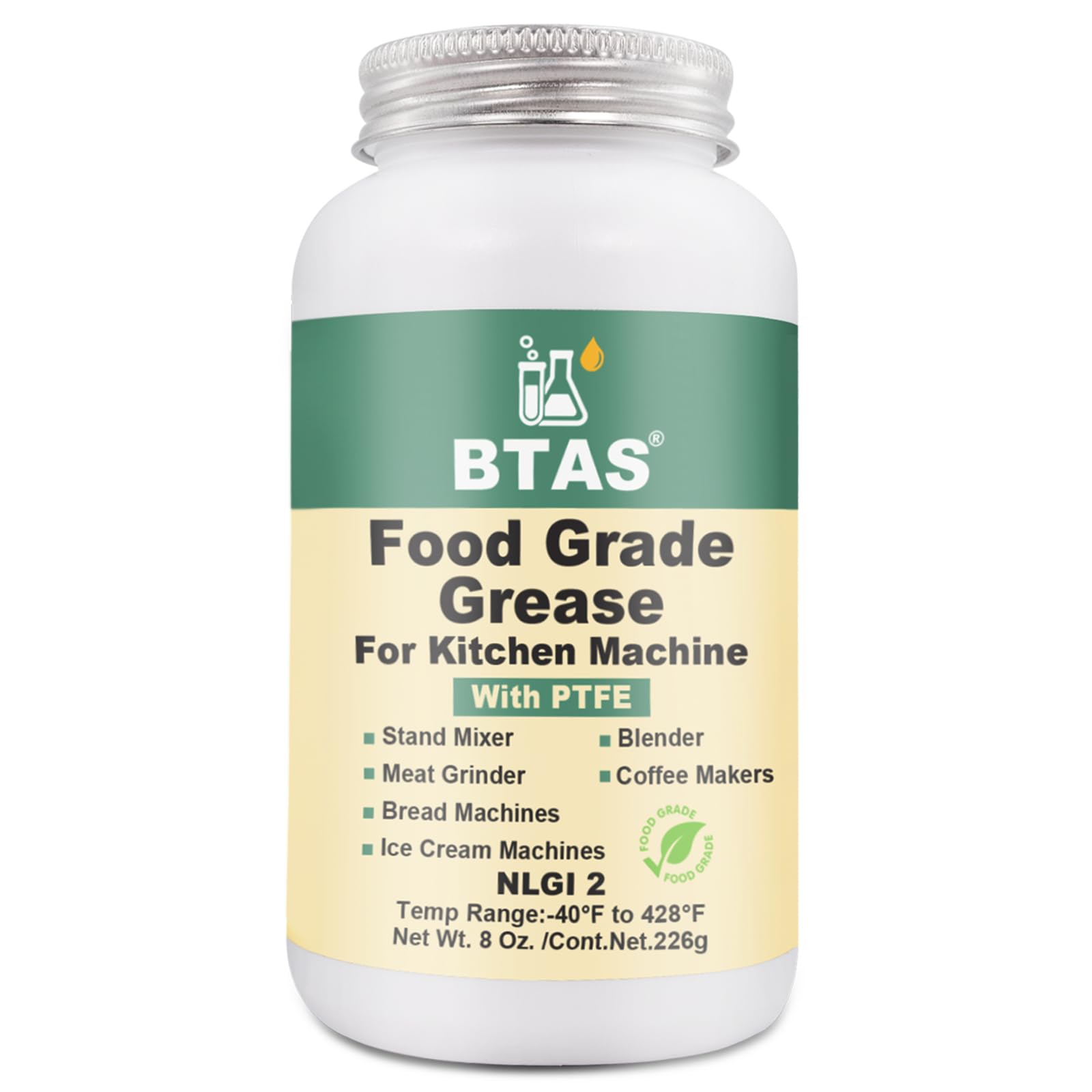 BTAS Food Grade Grease - Sanitary Lubricant for Kitchenaid Stand Mixers, Blenders, Coffee Machines, Beer Kegs, Food Processors & Espresso Machines 8oz