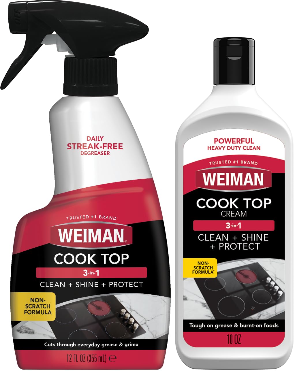 Weiman Ceramic and Glass Cooktop - 10 Ounce - Stove Top Daily Cleaner Kit - 12 Ounce - Glass Induction Cooktop Cleaning Bundle for Heavy Duty Mess Cleans Burnt-on Food