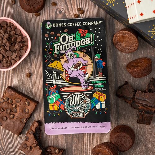 Bones Coffee Company Oh Fuudge! Flavored Coffee Beans, Whole Bean Coffee Medium Roast Low Acid, Pumpkin Spice Flavor (12 oz)