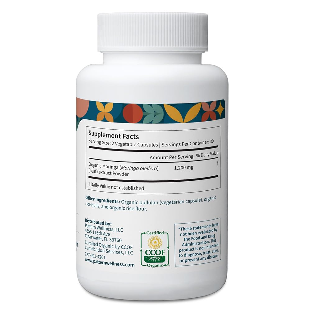 Pattern Wellness Organic Moringa Oleifera Supplement – 60 Capsules