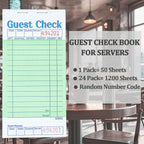 Budgenix Guest Checks Server Note Pads 24 Pack 1200 Orders, Green Guest Check Pads with Bottom Receipt, Waitress Notepad for Restaurant Business