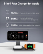 UEQ Foldable 3 in 1 Wireless Charging Station for Apple Magsafe Charger Stand,Fast Magnetic Wireless Charger Station for iPhone 18 Pro Max 17 Air 16 15 14 13 12 Series,Apple Watch,AirPods(Pure Black)