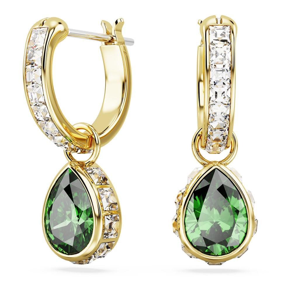Swarovski Chroma Drop Earrings, Green Pear-Cut Stones in a Gold-Tone Finished Setting, Part of the Swarovski Chroma Collection