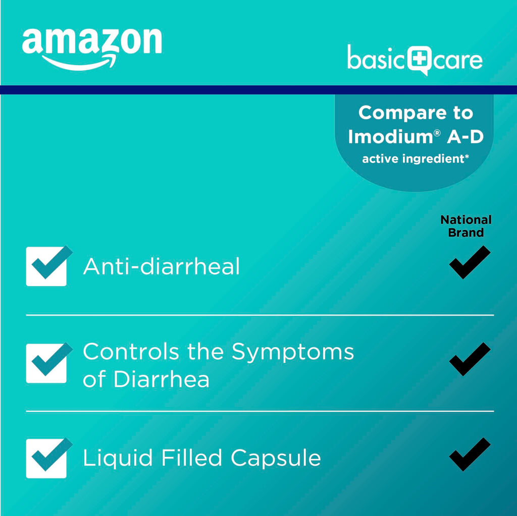 Amazon Basic Care Loperamide Hcl 2 Mg Softgels, Anti-Diarrheal, Easy to Swallow, Controls Symptoms of Traveler's Diarrhea, 24 Count (Pack of 2)