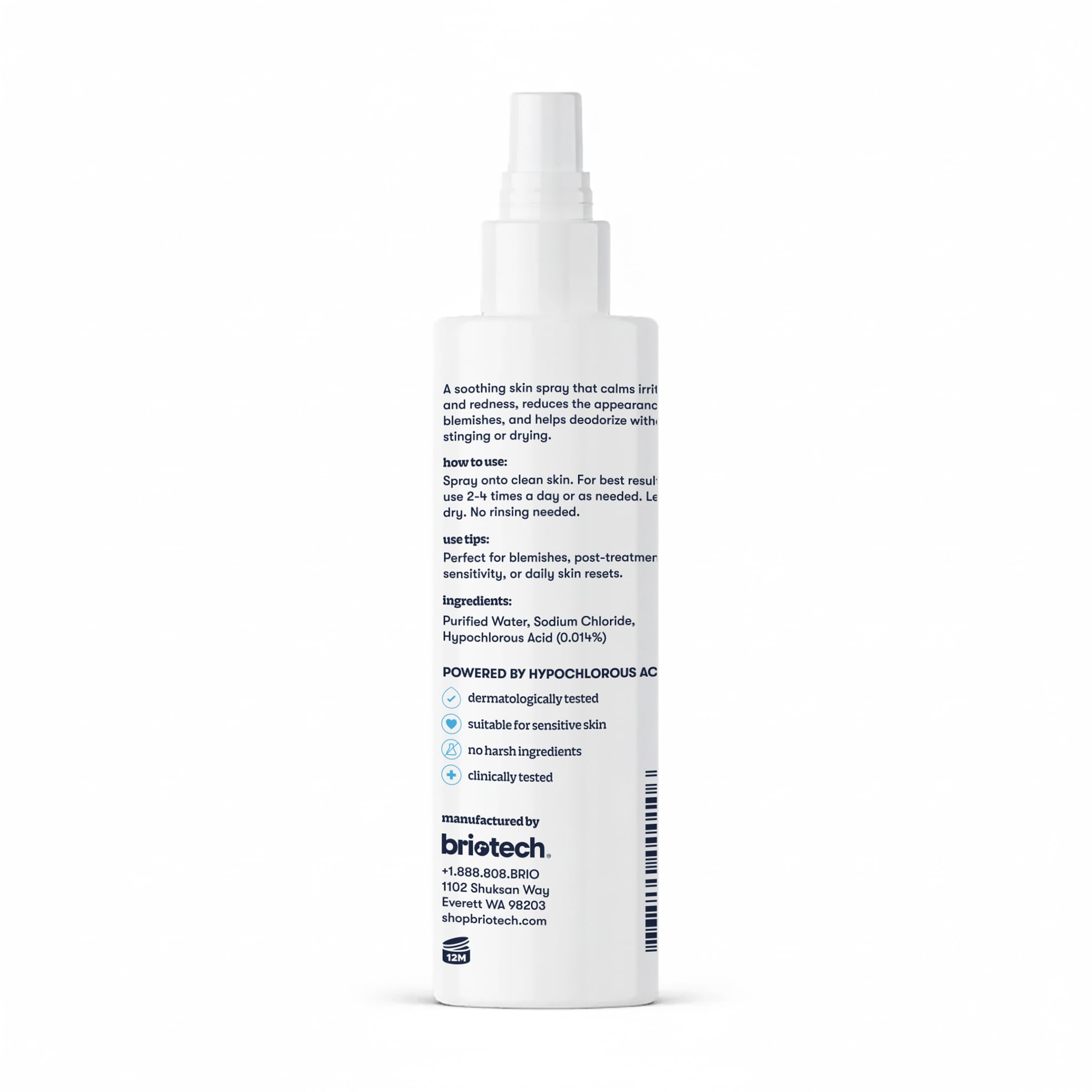 BRIOTECH Topical Skin Spray, Hypochlorous Acid Spray for Sensitive Skin, HOCl Facial Mist, Full Body Support Against Irritation, Calm Redness, Soothe Foot & Scalp, 4 oz