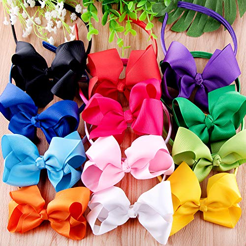 SIQUK 12 Pieces Headbands with Ribbon Bow for Girls, Hair Bow Boutique Grosgrain Headbands, 12 Colors