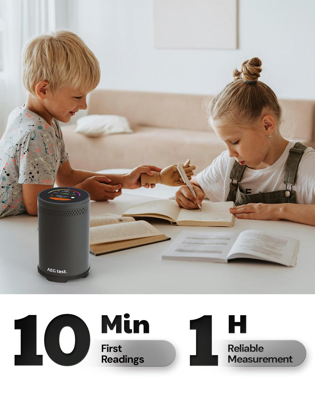 AEGTEST HOUND-3699 Radon Detector, 10-Minute Measurement Updates, Audible & Visual Alarm, Touchscreen Color Display, Long-Term Radon Concentration Monitoring for Home, pCi/L - Black