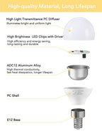 PARTPHONER E12 LED Bulbs 60W Equivalent, E12 Small Base Candelabra Ceiling Fan Bulbs 6W 620LM, A15 Globe Bulb 85+ CRI Non-dimmable 3000K Warm White, 6 Pack