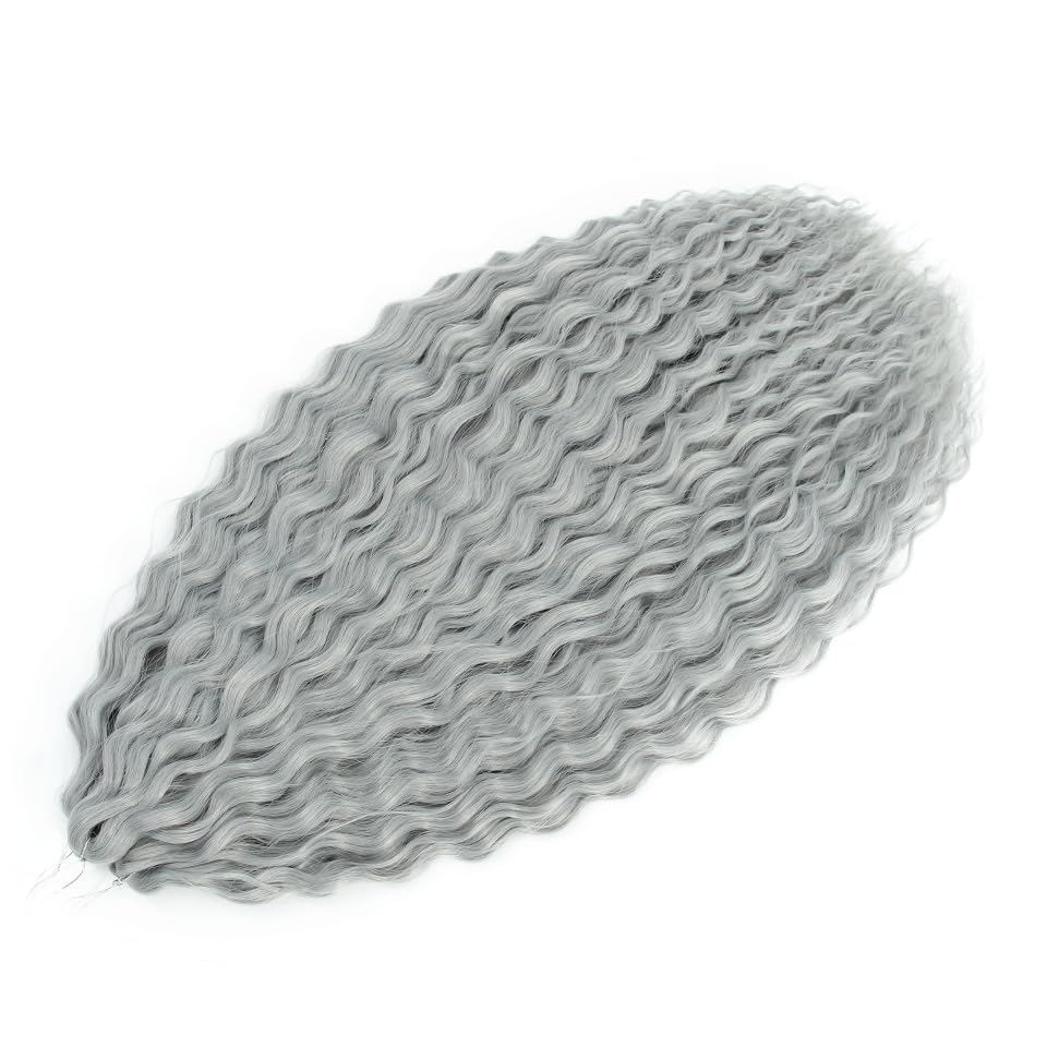 Felek 30inch Ocean Wave Crochet Braiding Hair 3 Packs Ashy Grey Color Long Water Wave Boho Synthetic Soft Wavy Curly Crochet Braids Hair For Black Women (Grey)