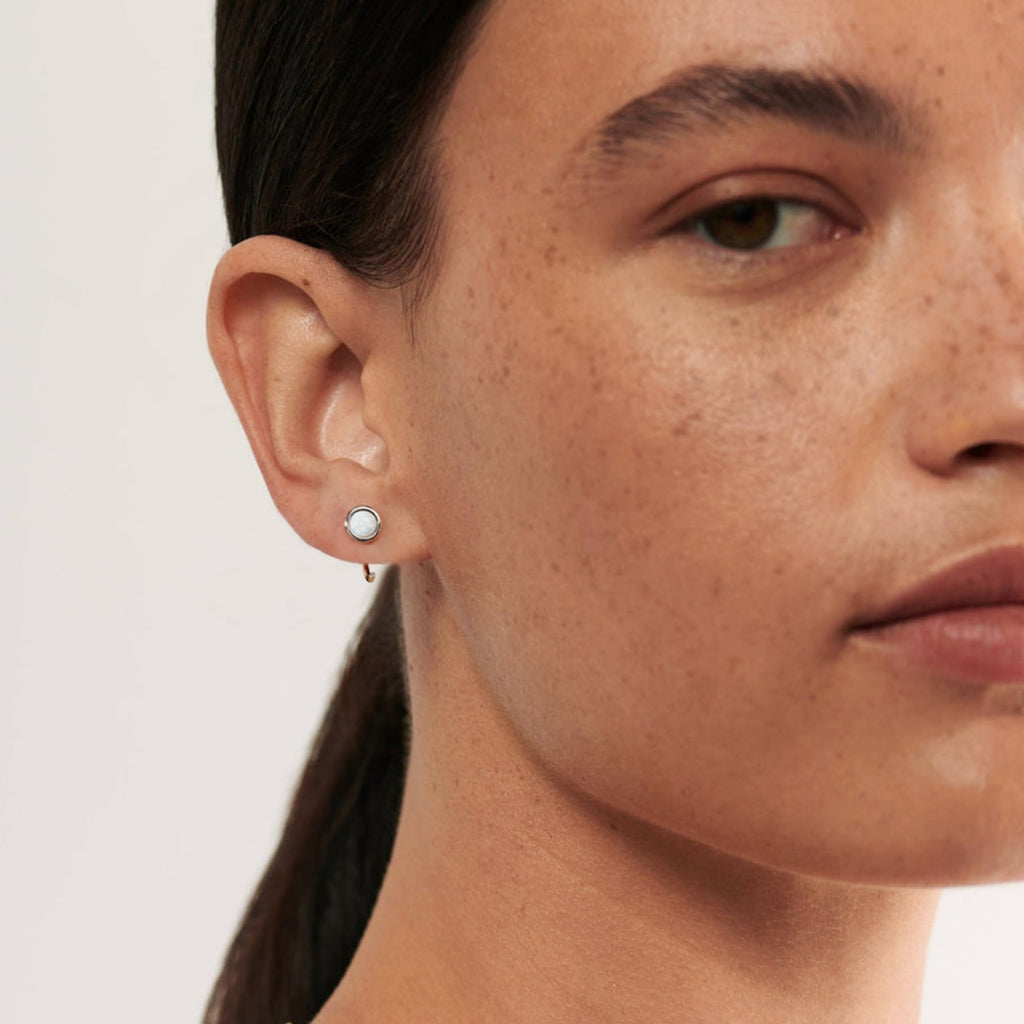 Huggie Hoop Earring 925 Sterling Silver Synthetic White Opal Earrings for Women Open Hoop & Half Hoop Earrings Tiny Hug Hoops