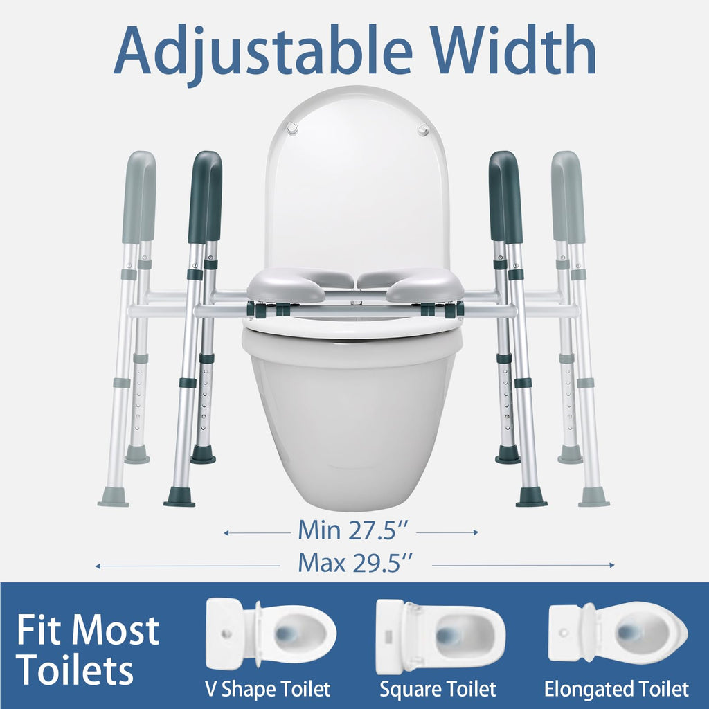 Raised Toilet Seat with Handles, Toilet Seat Riser for Seniors with Adjustable Height & Width, 400lb Cozy Padded Elevated Toilet Seat for Elderly, Handicap and Disabled, Fit Any Toilet