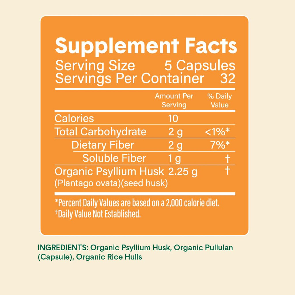 Bellway Super Fiber Capsules (6 Pack) - USDA Organic Psyllium Husk Capsules - Daily Psyllium Husk Fiber Supplement for Digestive Health and Regularity, Plant Based, Non-GMO, Kosher - 960 Capsules