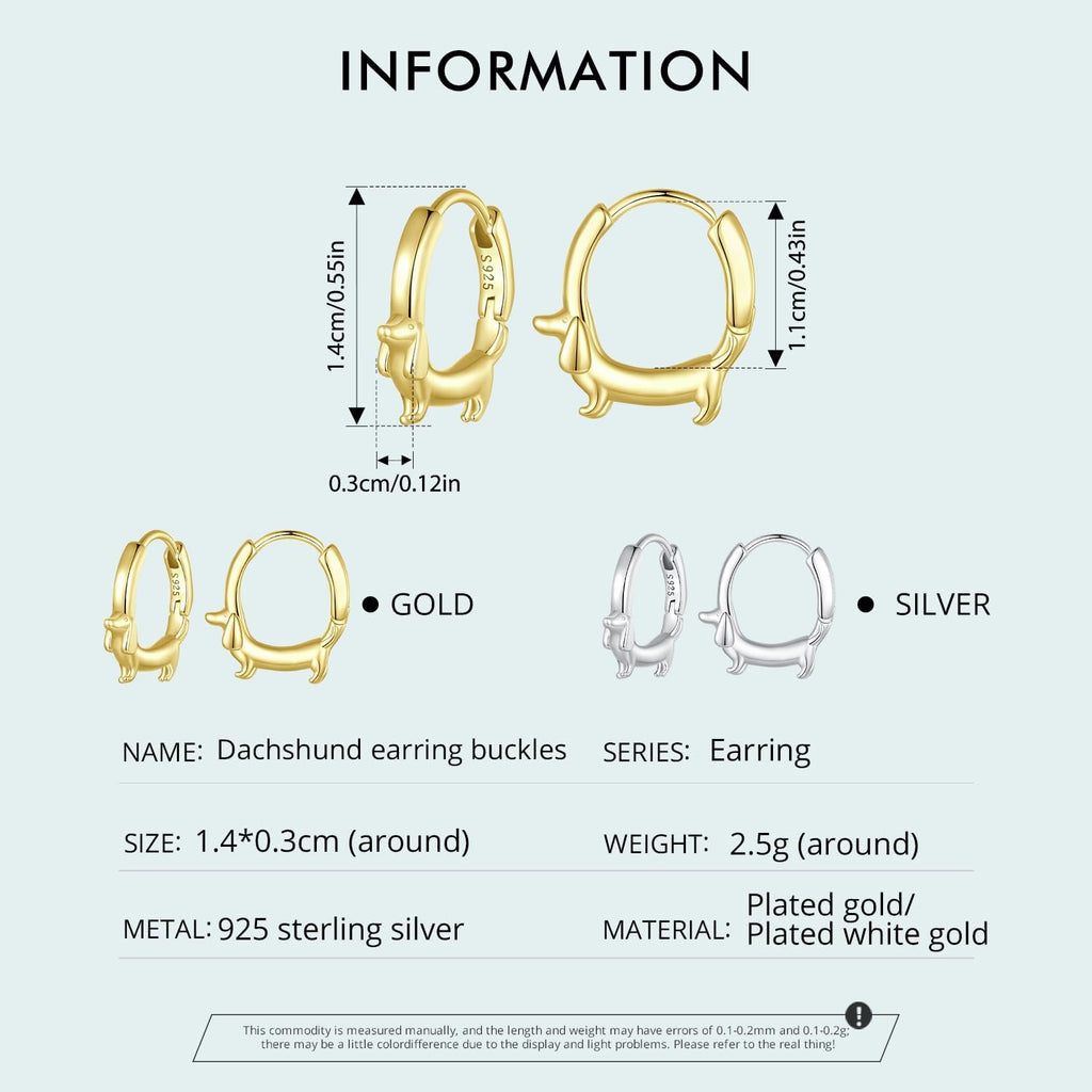 RUKYF Gold Plated 925 Sterling Silver Dachshund Hoop Earrings for Women Cute Dachshund Silver Earrings Hypoallergenic Small Dog Huggie Earrings Dainty Lightweight Earring Dachshund Gift