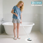 nacena Shower Scrubber with Long Handle, 4 in 1 Tile Tub Scrubber Brush with 3 Detachable Cleaning Shower Heads and Floor Squeegee Shower Cleaner Brush for Bathroom Kitchen Tub Sink Floor, Blue White