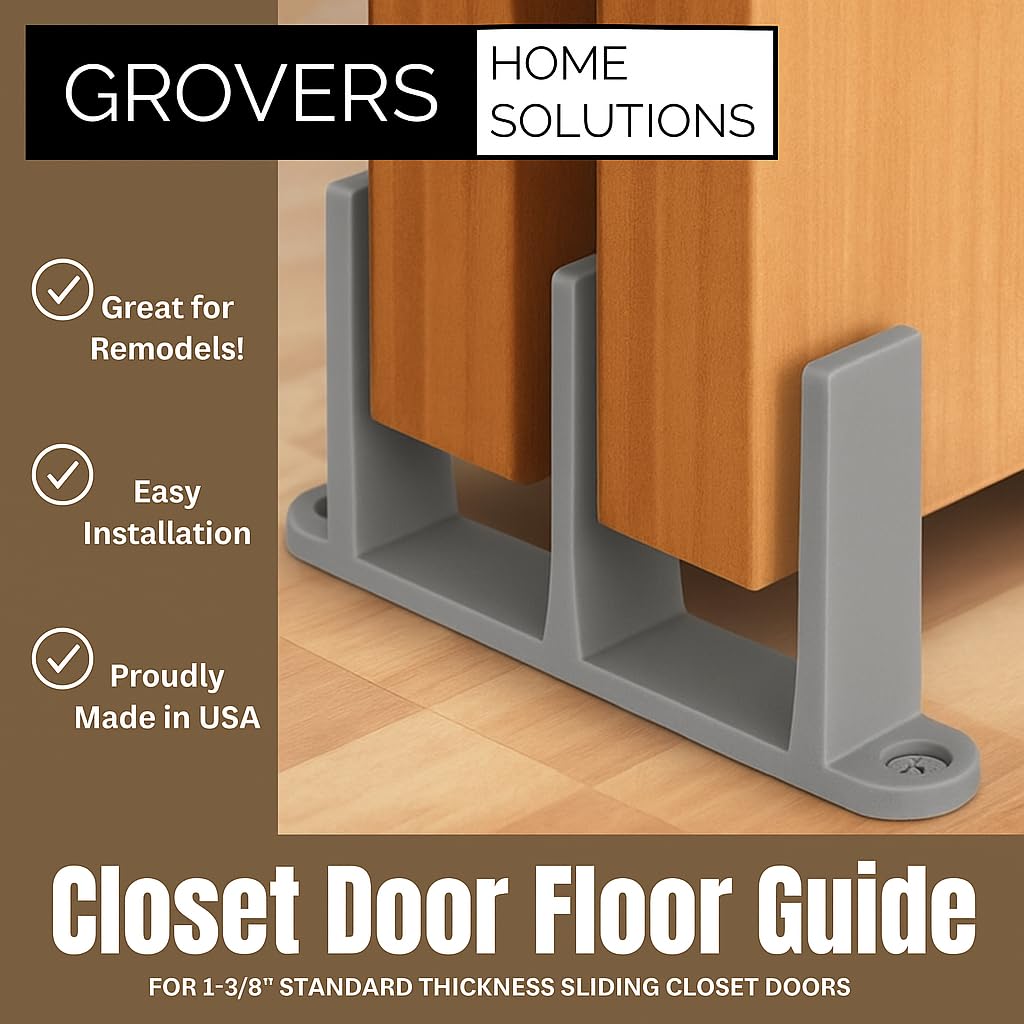 3-Pack Sliding Closet Door Floor Guide Bracket | Universal Fit for 1-3/8" Width Bypass Doors (Gray) | Grovers Home Solutions
