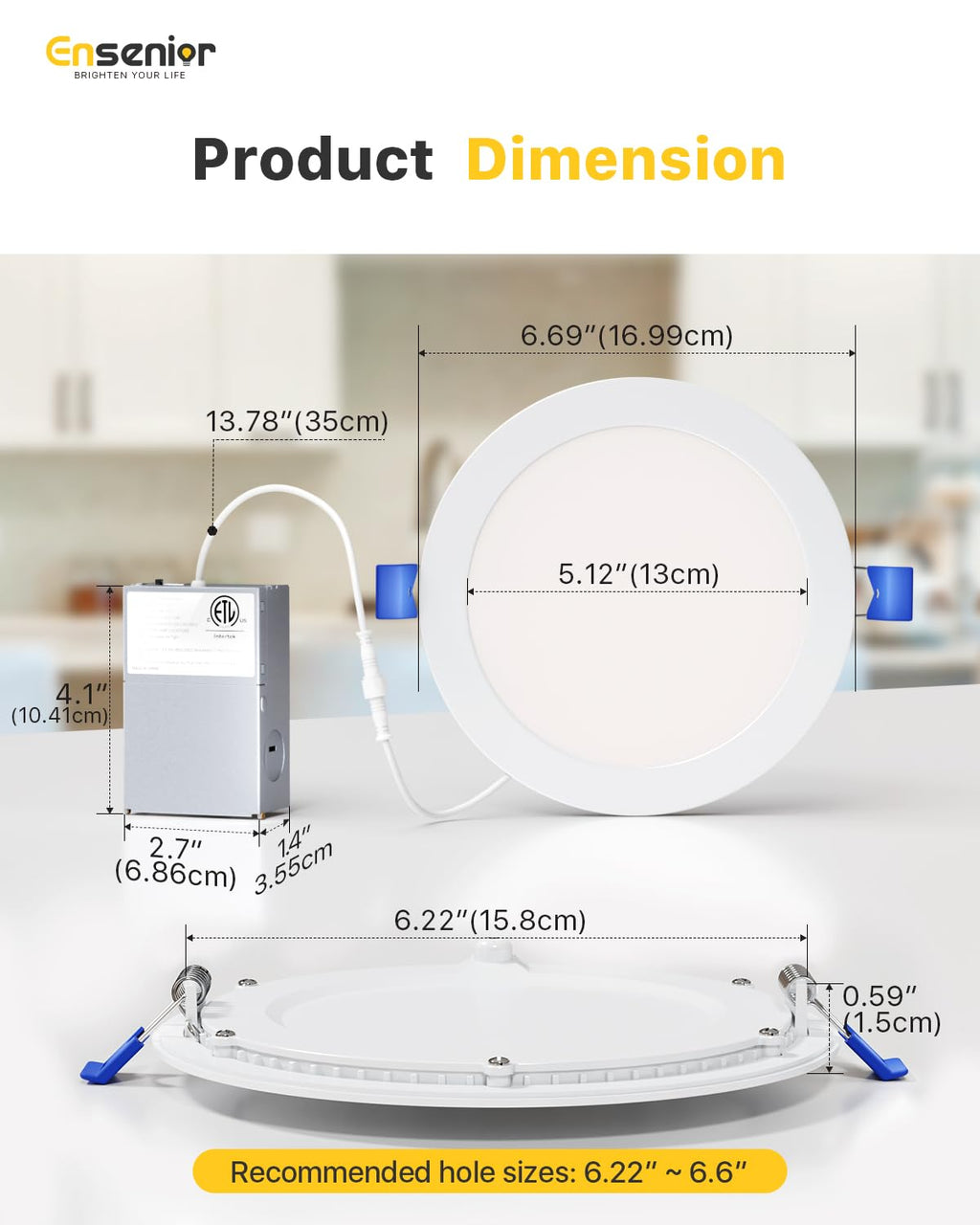 Ensenior 24 Pack 6 Inch LED Recessed Ceiling Light, Dimmable, 2700K-5000K 5CCT, 1200LM 12W 120V, High Brightness Canless Wafer Downlight - ETL&FCC&IC