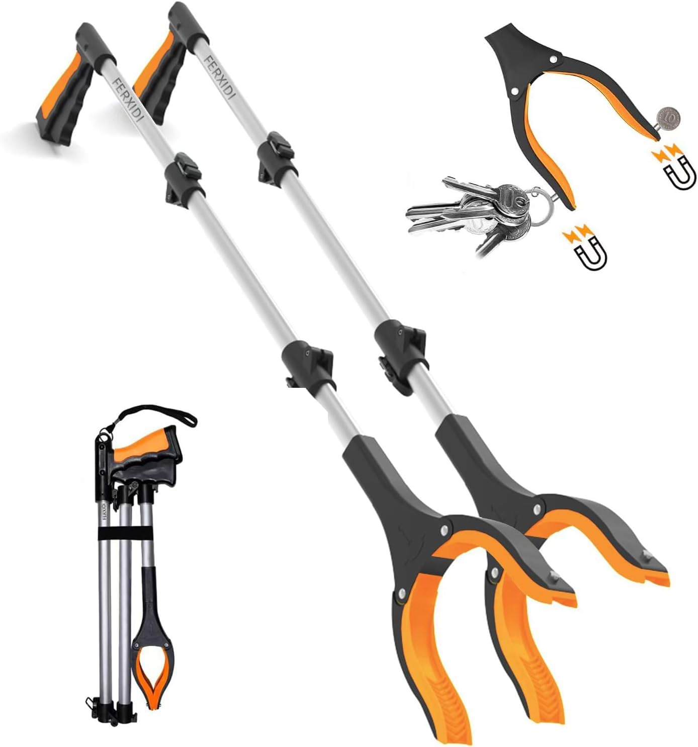 FERXIDI 43" Foldable Grabber Reacher Tool,2pcs Reacher Grabber Pickup Tool,Gripper Reacher Grabber Tool with Rotating Jaw+Magnets,Grabber Reacher Tool Heavy Duty,