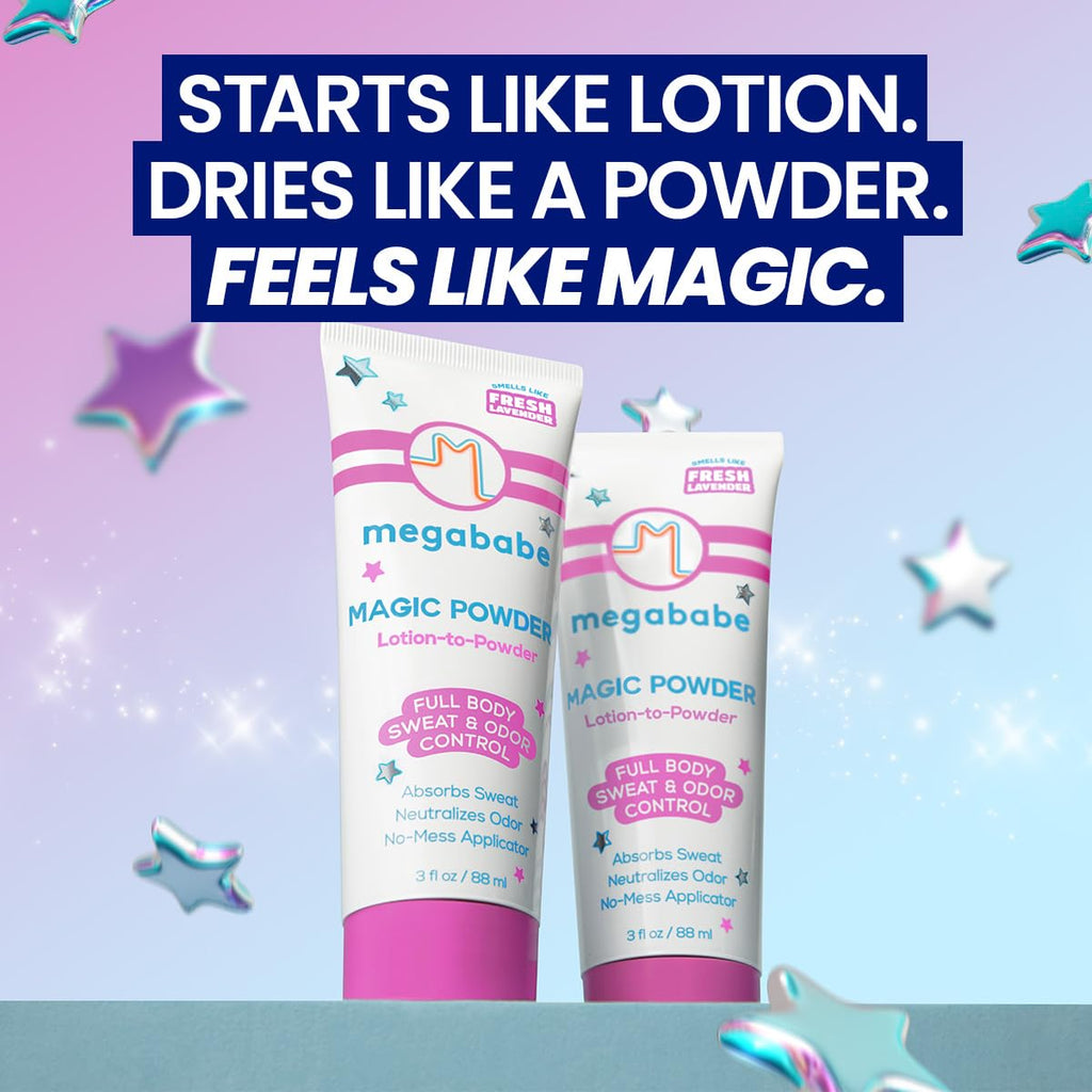 Megababe Sweat & Odor Absorbing Lotion - Magic Powder Stay-Dry Lotion to Powder | Spring Break Must-Have | Aluminum-Free, Talc-Free | 3 fl oz