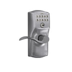 Schlage Camelot Keypad Lock with Lever Handle, Electronic Keyless Door Entry, Flex Lock Auto‑Lock Option, Satin Chrome, FE595 CAM 626 ACC