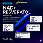 NAD+ Supplement, 1,360mg Max Strength Liposomal | Resveratrol, Quercetin, Green Tea | Cellular Energy & Healthy Aging for Men & Women | 800mg of 100% High Purity NAD+ for Energy, Focus - 90 Capsules