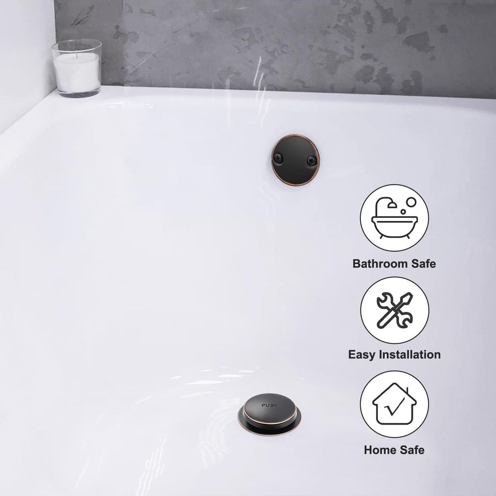 Oil Rubbed Bronze Bathtub Drain Tip-Toe Tub Trim Set with Two-Hole Overflow Faceplate Bathroom Tub Drains Replacement Conversion Kit
