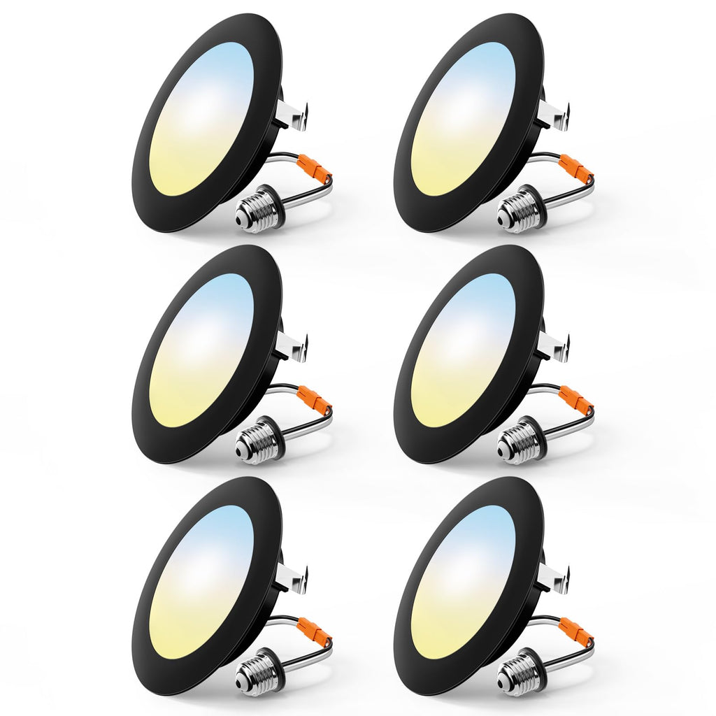 FREELICHT 6 Pack 4 Inch Retrofit LED Recessed Lighting, Selectable 2700K/3000K/4000K/5000K/6000K, Dimmable Flat LED Can Lights, 7W=60W, 700LM, IC & Damp Rated, ETL & FCC, Black