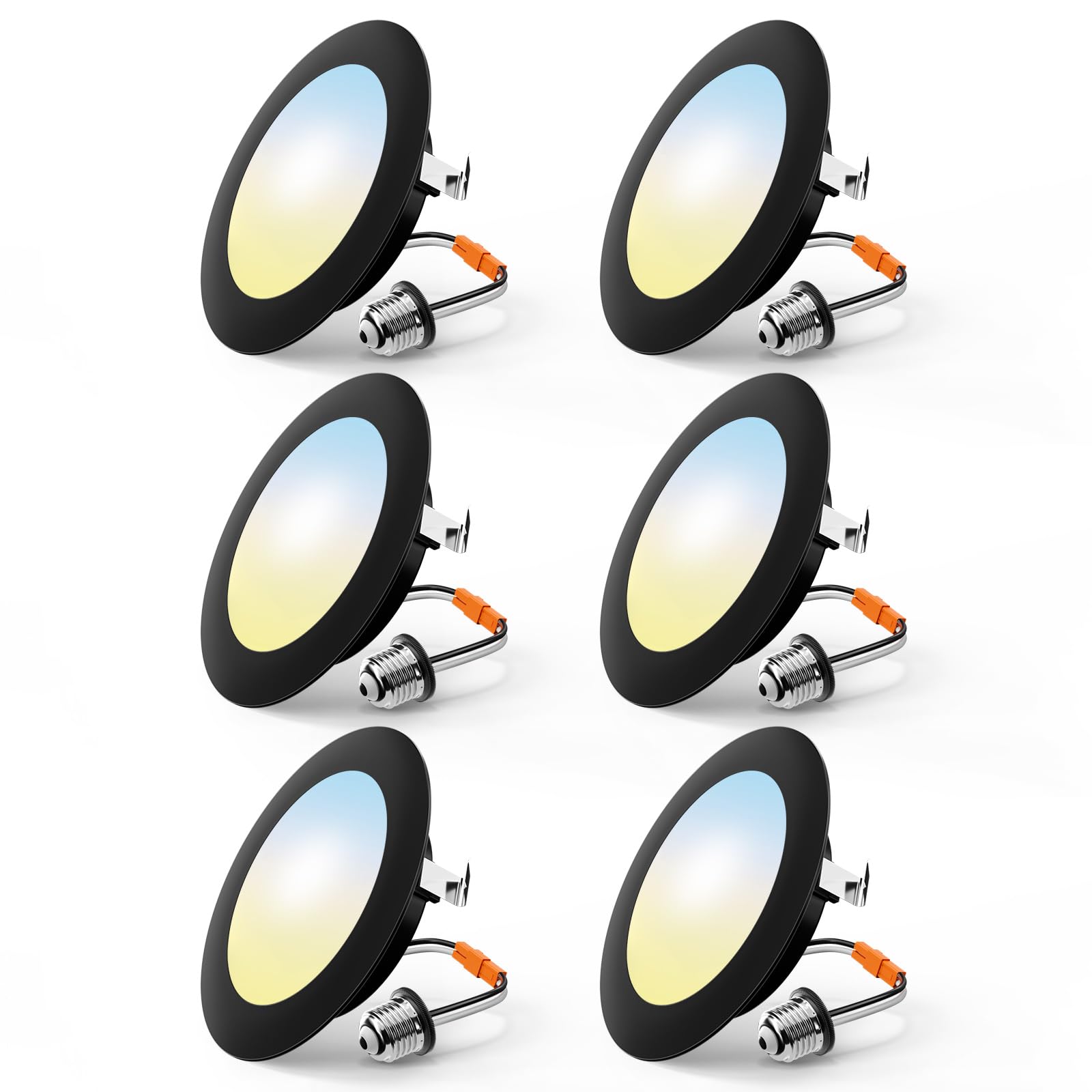 FREELICHT 6 Pack 4 Inch Retrofit LED Recessed Lighting, Selectable 2700K/3000K/4000K/5000K/6000K, Dimmable Flat LED Can Lights, 7W=60W, 700LM, IC & Damp Rated, ETL & FCC, Black