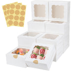 HawHawToys 60 Pcs Bakery Boxes with Window, 6 x 6 x 3 Inches, White Cookie & Pastry Boxes for Baked Goods