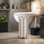 BROOKSTONE Toilet Paper Holder Stand Reserve - Free Standing Toilet Paper Stand with Storage that Holds Mega Rolls, Standing Bathroom Tissue Organizer, Bathroom Decor - Modern Storage Holder, Nickel