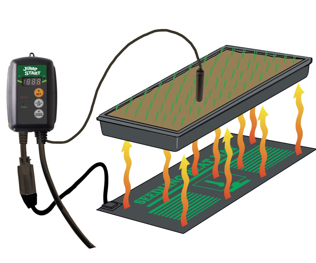 JumpStart by Hydrofarm Digital Thermostat Controller for Heat Mats, MTPRTC, Water Resistant Probe, Celcius or Farenheit Read-Out, 6' Cord