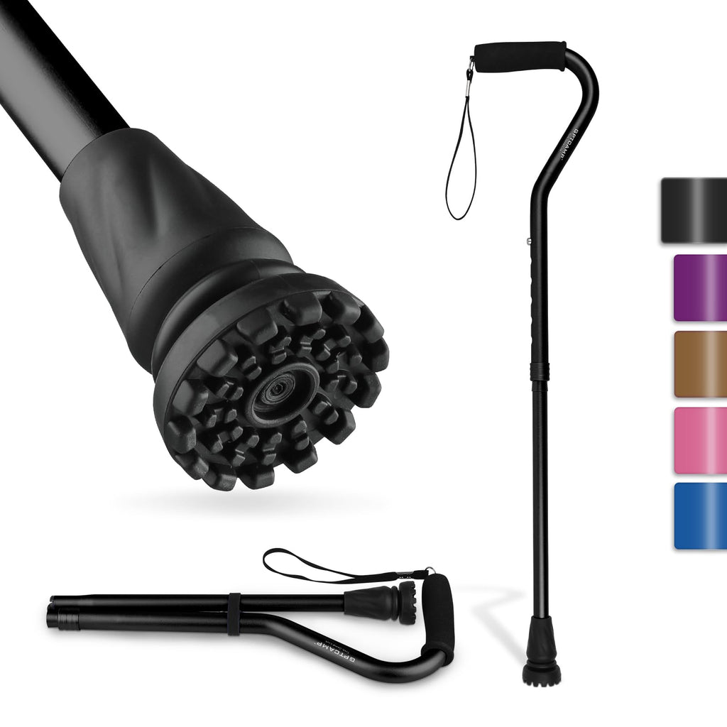 GPTCAMP Walking Cane and Walking Stick for Men Women,Lightweight Folding Canes with Offset Soft CushionedHandle,Adjustable&Collapsible,Mobility & Leg Surgery Recovery (Black)