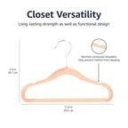 Amazon Basics Kids Space Saving Velvet Non-Slip Clothes Hangers with Shoulder Notches for Infant and Toddler, 11.6", Blush, 50-Pack