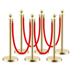 LOVMOR 6PCS Gold Stanchion Posts Queue, 38 Inch Red Velvet Rope, 5 FT Red Carpet Ropes and Poles, Crowd Control Barriers Queue Line Rope, Barriers for Party Supplies