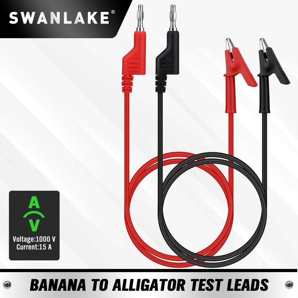 SWANLAKE 2-Piece Banana Plug to Alligator Clip Test Leads, 1000V 15A 3.5ft/1M Multimeter Electrical Alligator Clips, Flexible Copper Cable Banana Plug, Electrical Wires with Gator Clips