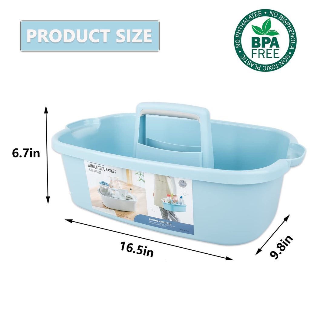 Large Cleaning Supplies Caddy Portable Shower Basket Supply Organizer with Handle Plastic Bucket Tool Storage for Bathroom, Bedroom, Kitchen, College Dorm, Garden, Blue