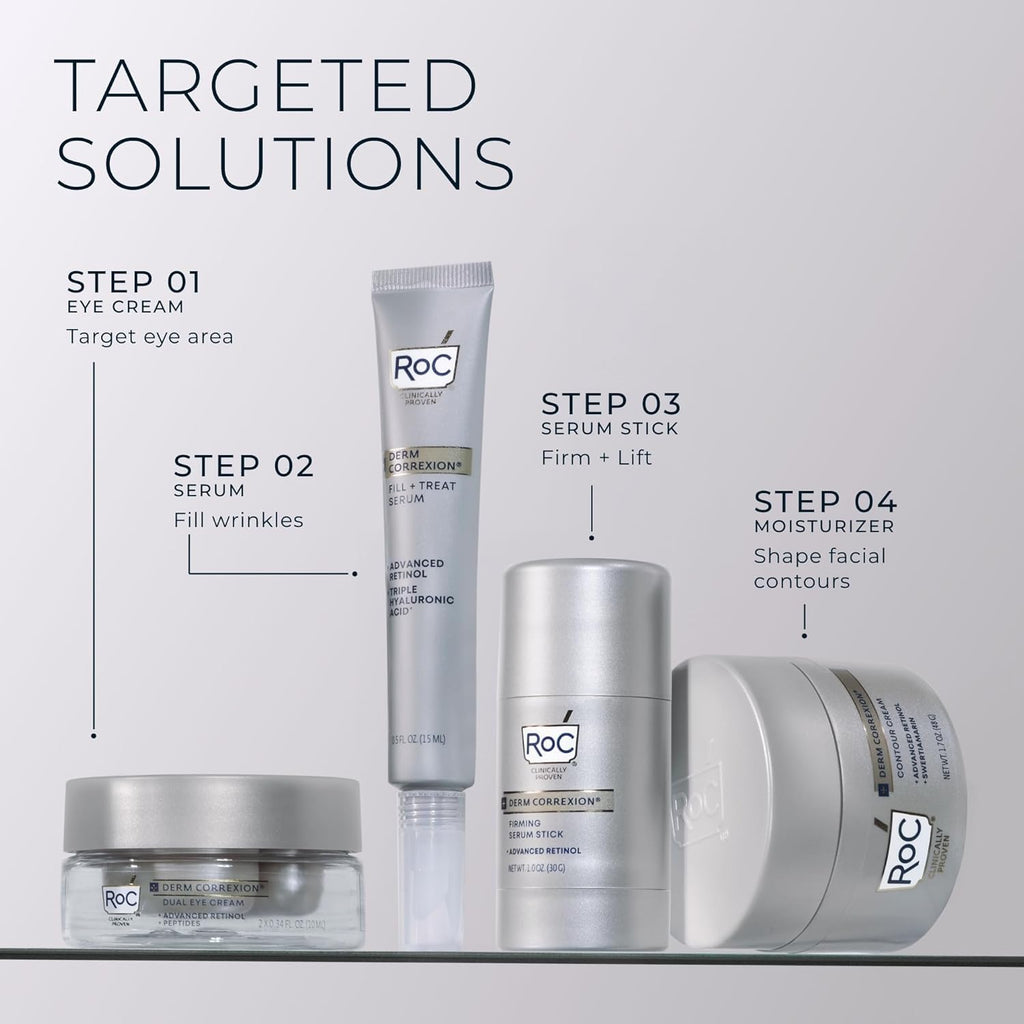 RoC Derm Correxion Neck Cream with Hyaluronic Acid + Advanced Retinol to visibly Tighten & Lift Horizontal Neck Lines, Facial Moisturizer to Contour Face (1.7 oz) with RoC Retinol Eye Packette