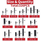 AIMUNOK 326PCS Roll Pin Set - 24 Sizes Spring Dowel Tension Roll Pins - 1/8 1/4 3/8 1/16 5/64 3/32 5/16 5/32 7/32 Split Expansion Pin Assortment Kit for Home Improvement