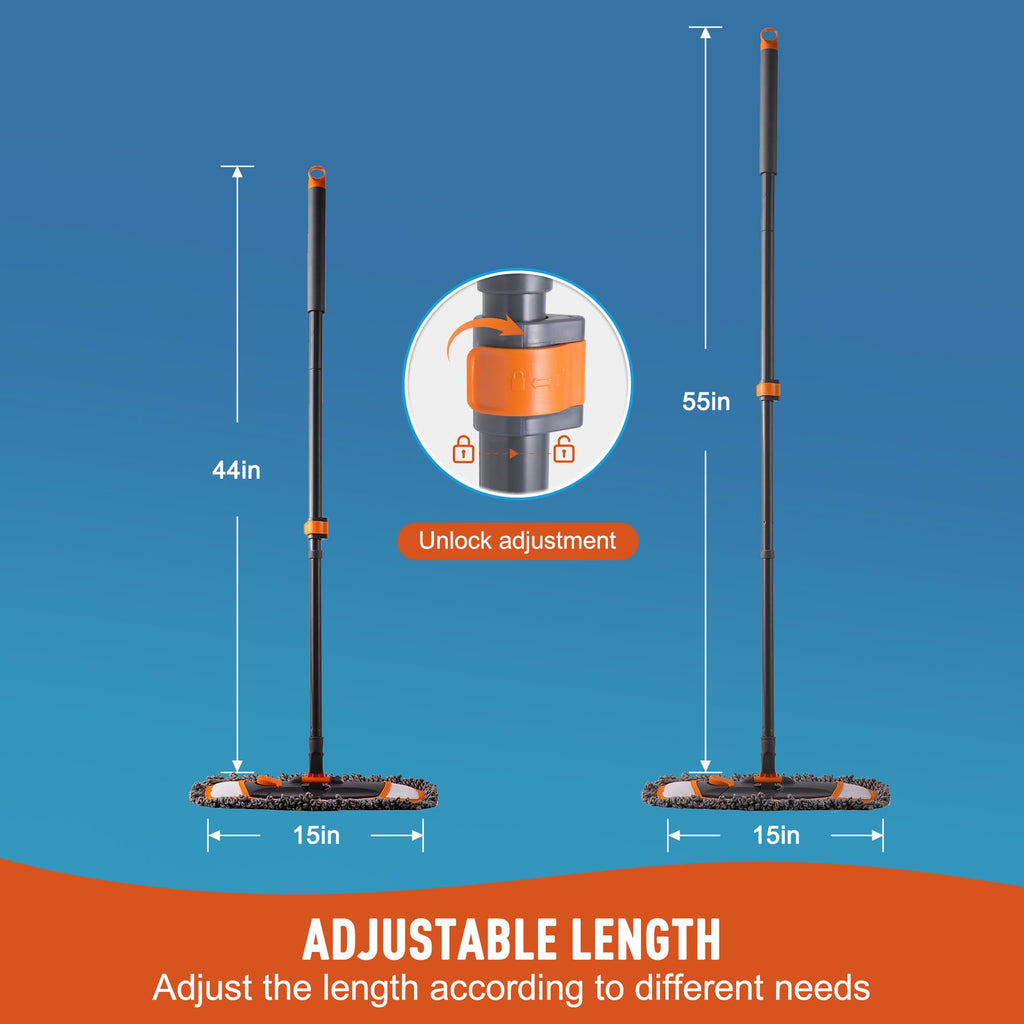 CLEANHOME Mops for Floor Cleaning with 3 Different Washable Pads and Extendable 55” Long Handle, Multifunction Dust Mop for Hardwood,Marble,Tile Floor Mopping,Orange