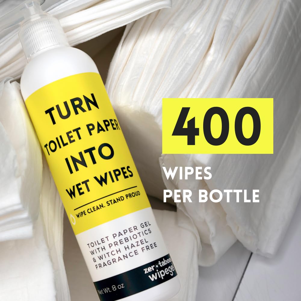 zerotaboos Wipegel | Witch Hazel Cleansing Gel with Prebiotics | Turns Toilet Paper into Gentle, Flushable Wipes | For Sensitive Skin & Daily Freshness | Up to 400 Uses | Fragrance-Free & Septic Safe