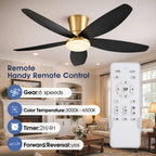 Surtime 42" Ceiling Fans with Lights-Low Profile Ceiling Fan with Light and Remote/APP Control,Flush Mount Gold Ceiling Fan with Reversible Black Blades
