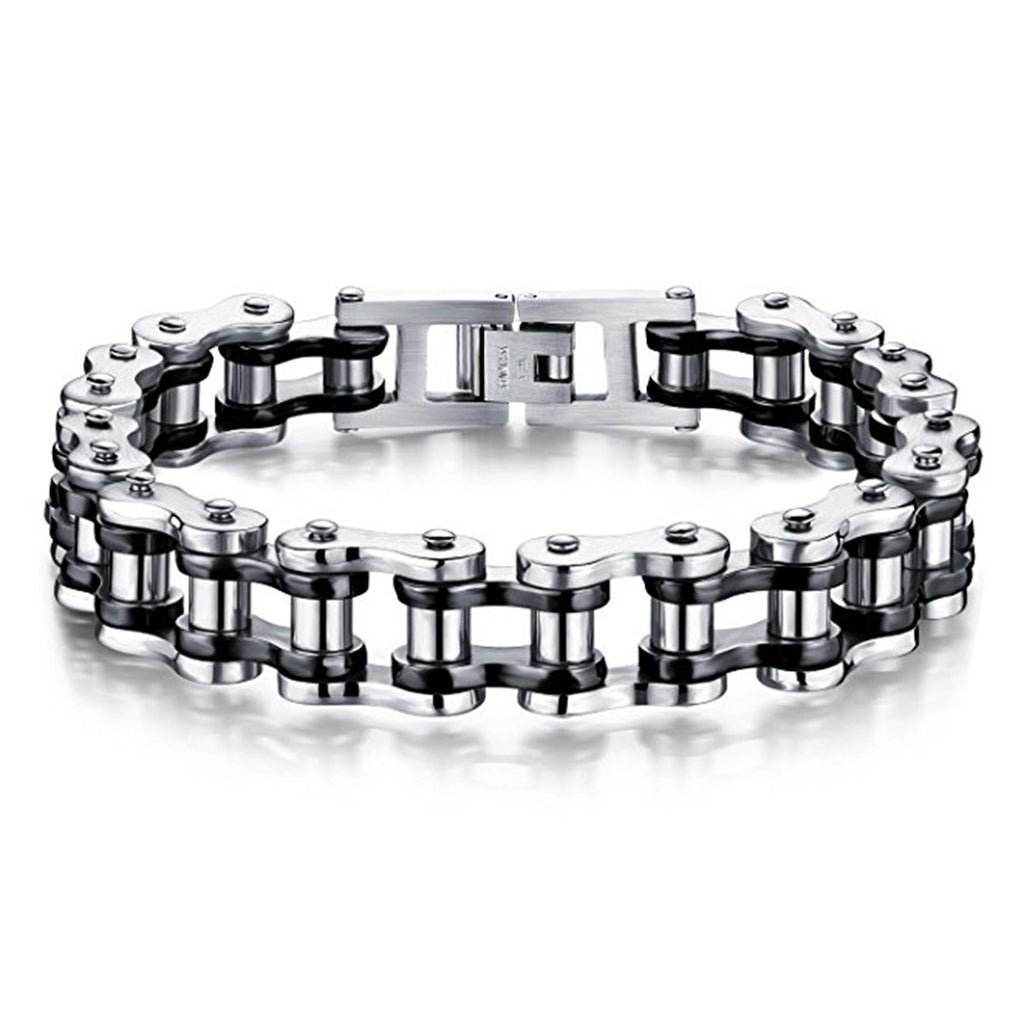 Feraco Mens Bikers Bracelet Stainless Steel Motorcycle Bike Chain Bracelets 8.4 Inch, Black&Silver