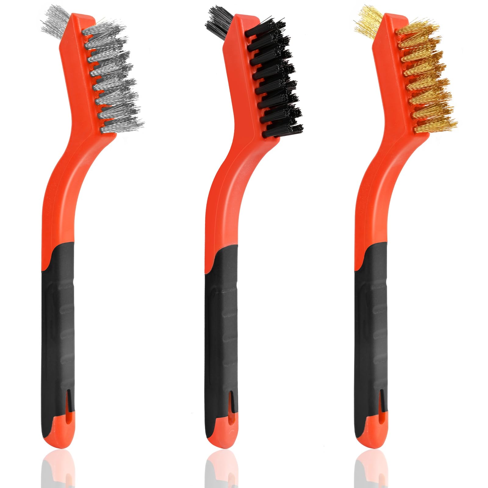3PCS Wire Brushes for Cleaning Rust, Nylon, Brass & StainlessSteel Bristles