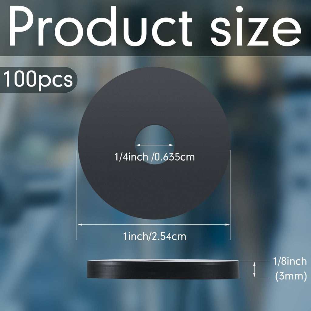 100 Pieces Rubber Washer Heavy Duty Abrasion Resistant Rubber, 1 Od x 1/4 ID x 1/8 Thickness Flat Washer Flat Grommets for Bolts Spacers, Vibration Suppression