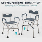 PELEGON Shower Chair for Elderly and Disabled (450lb) with Padded Armrests and Back, Adjustable Height Shower Seat, Heavy Duty Shower Chairs for Inside Shower, Handicap - Blue