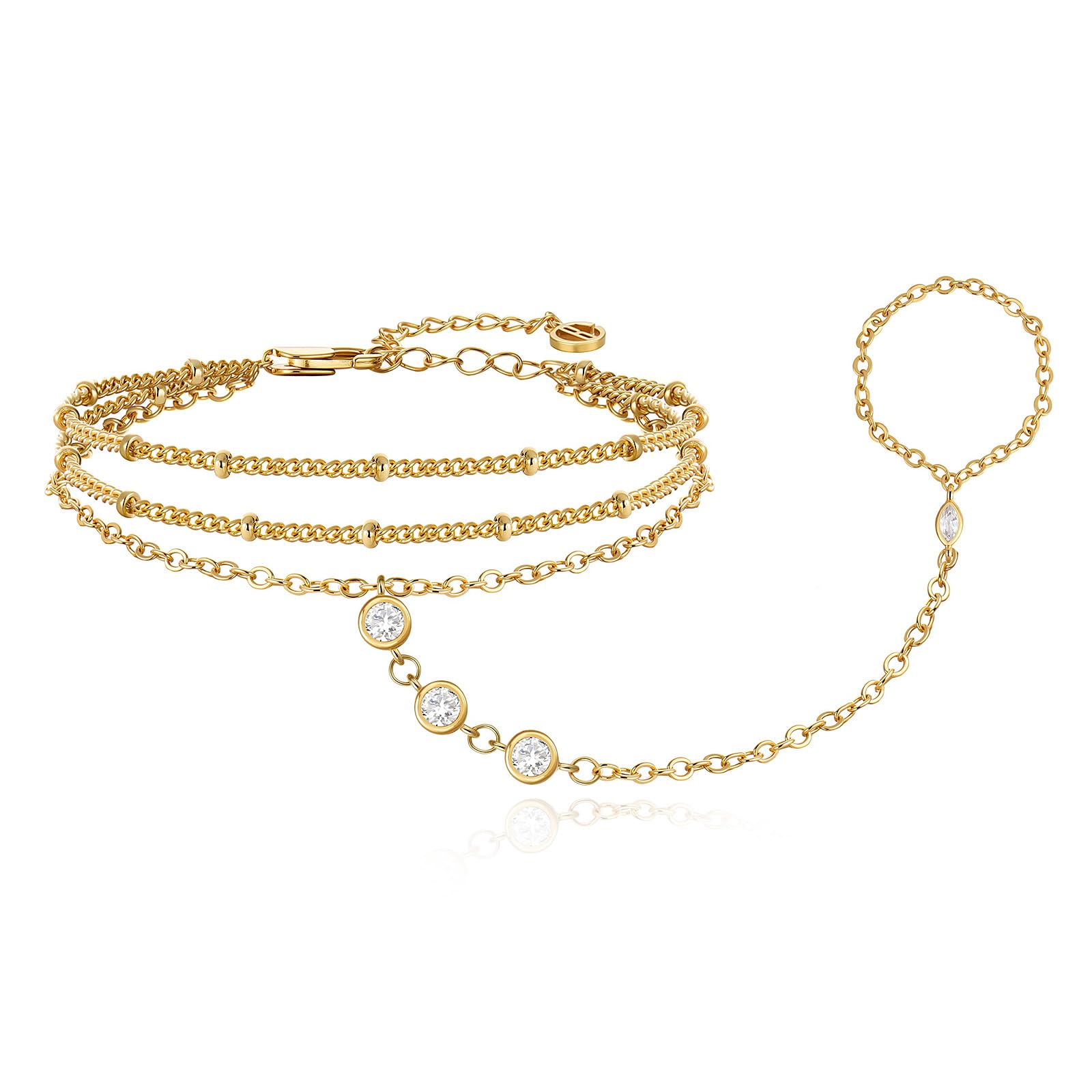 Cicy Bell Hand Chain Bracelets for Women 18K Gold Plated