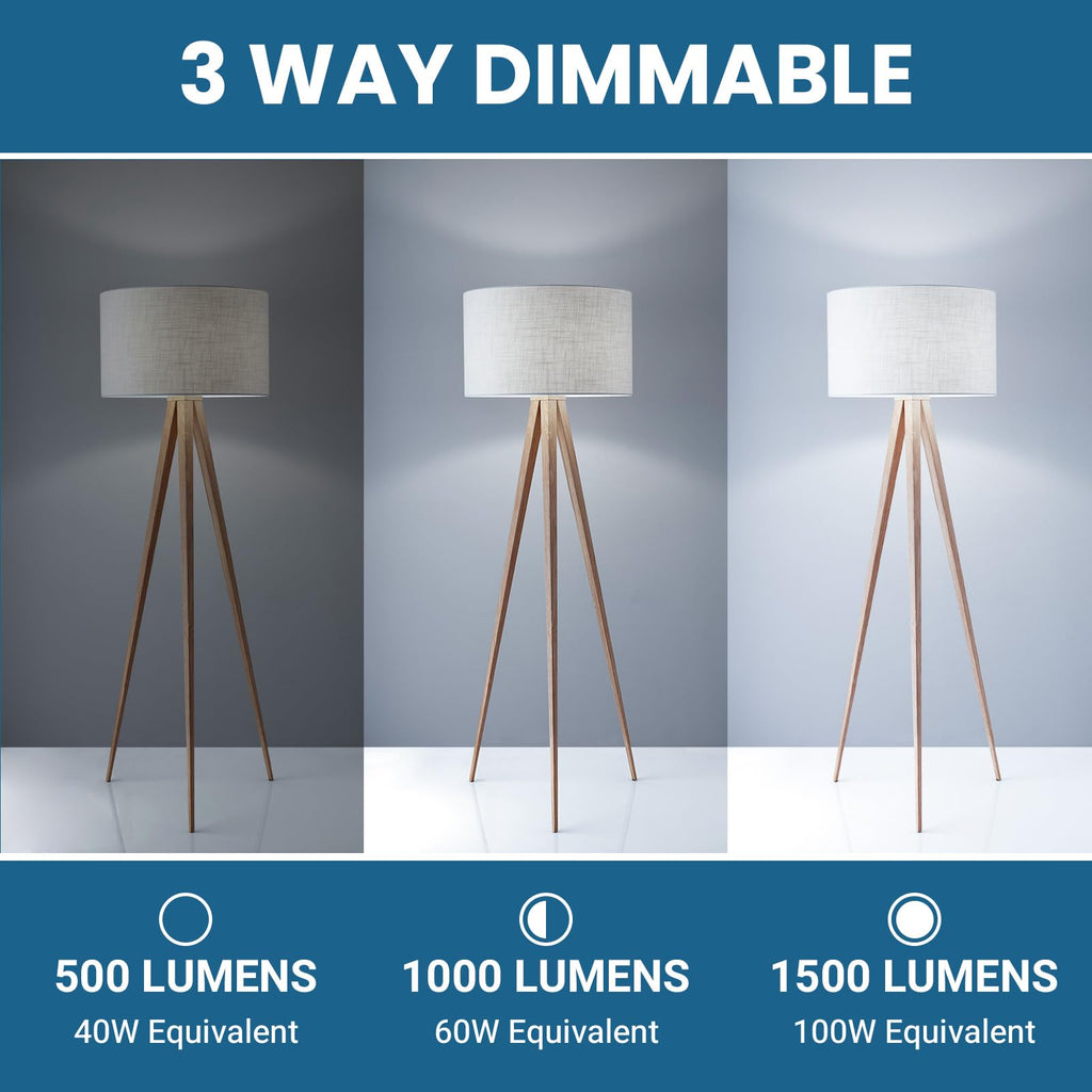 TJOY 3 Way Light Bulbs 40 60 100W Equivalent Daylight White 5000K, 2 Pack