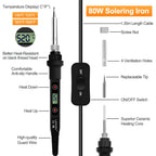 Soldering Iron Kit 80W LCD Adjustable Temperature 180-520℃ Solder Kit Electronics 13 in 1 Welding Tools with ON/OFF Switch, Solder Wire, Flux, 5 Soldering Tips, Desoldering Pump, Stand, Tweezers